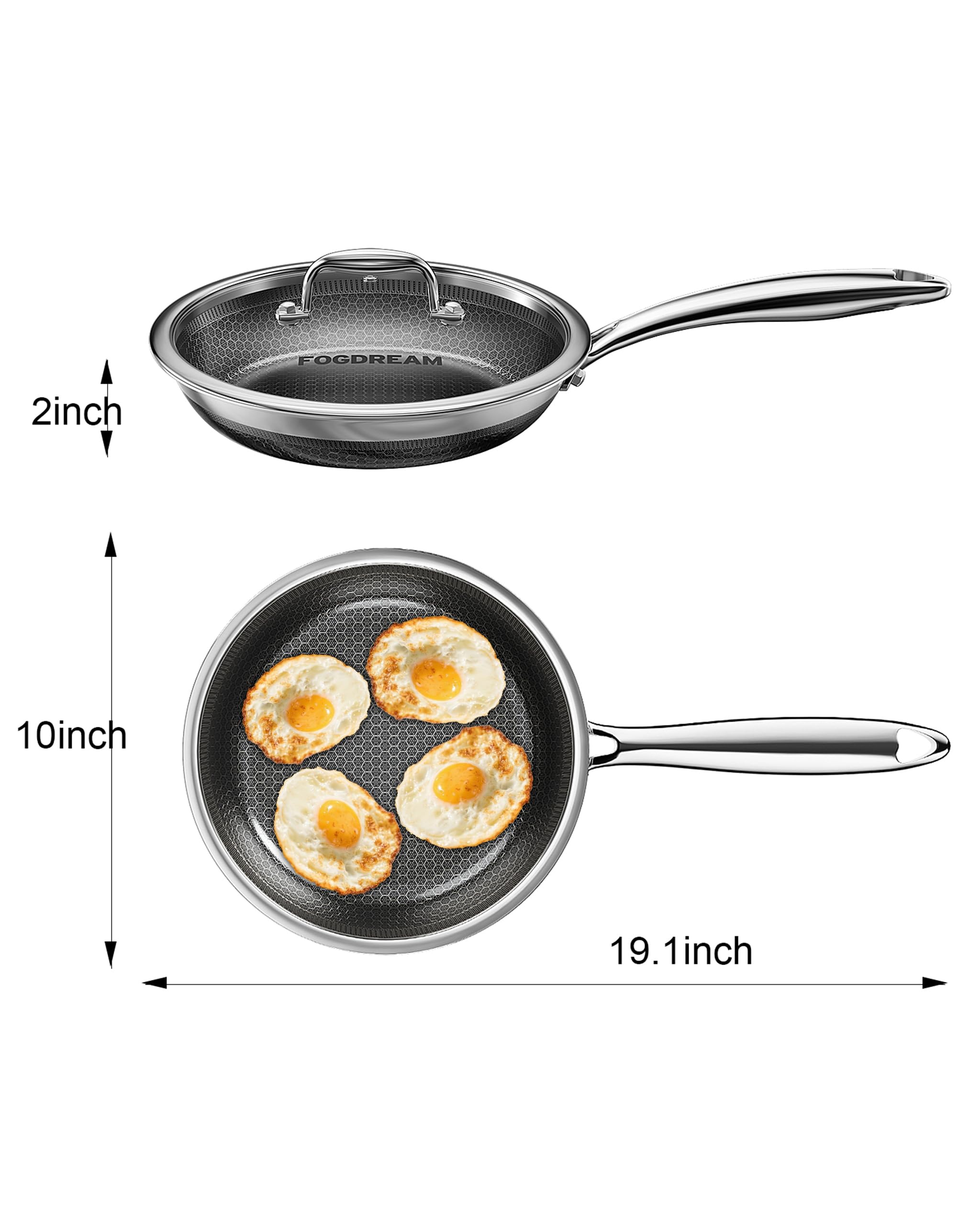 FogDream sarten con tapa 10 pulgadas para cocción segura y control de calor.