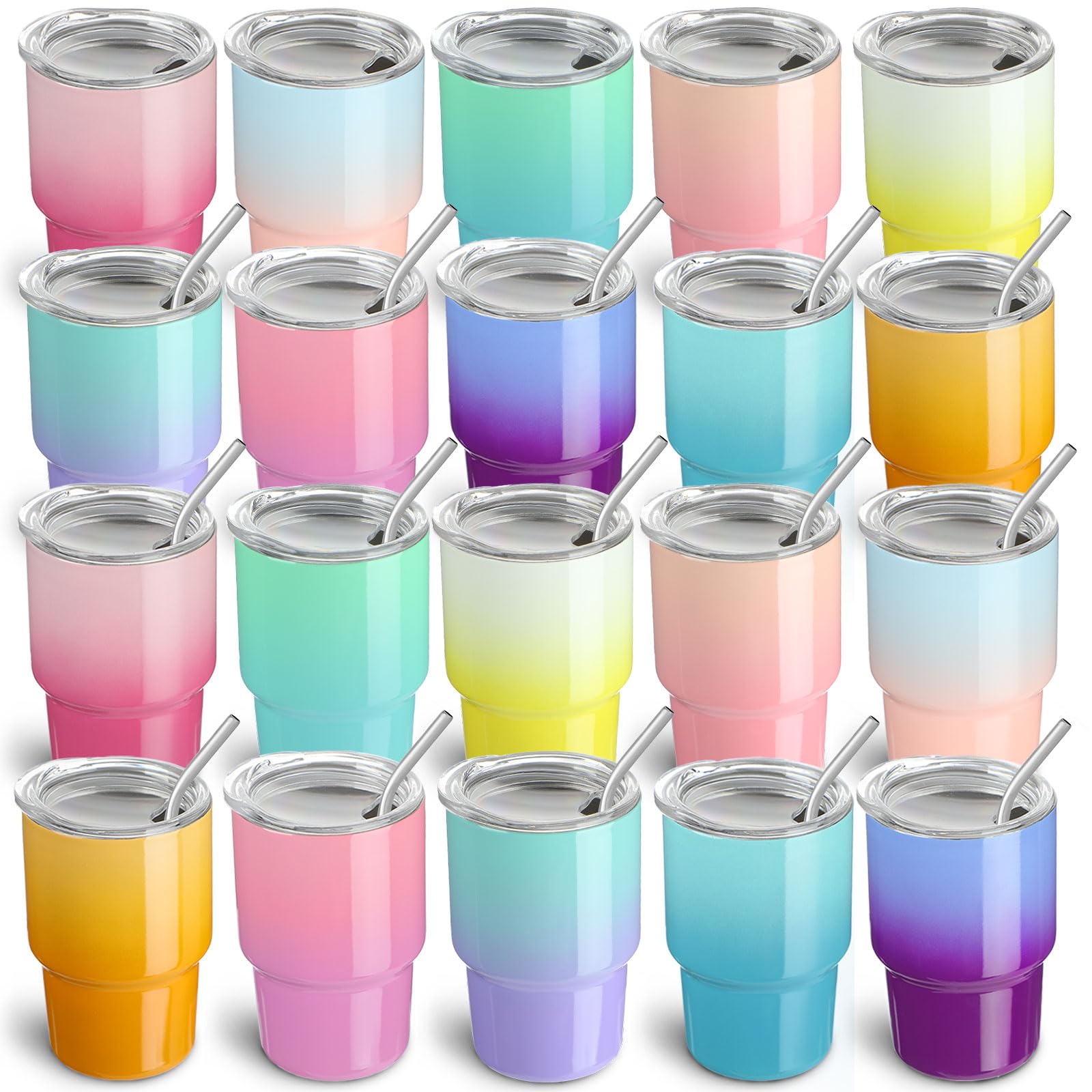 FOGWOWO gradiente mini vaso chupito con tapa y pajilla, ideal para fiestas y regalos personalizados.