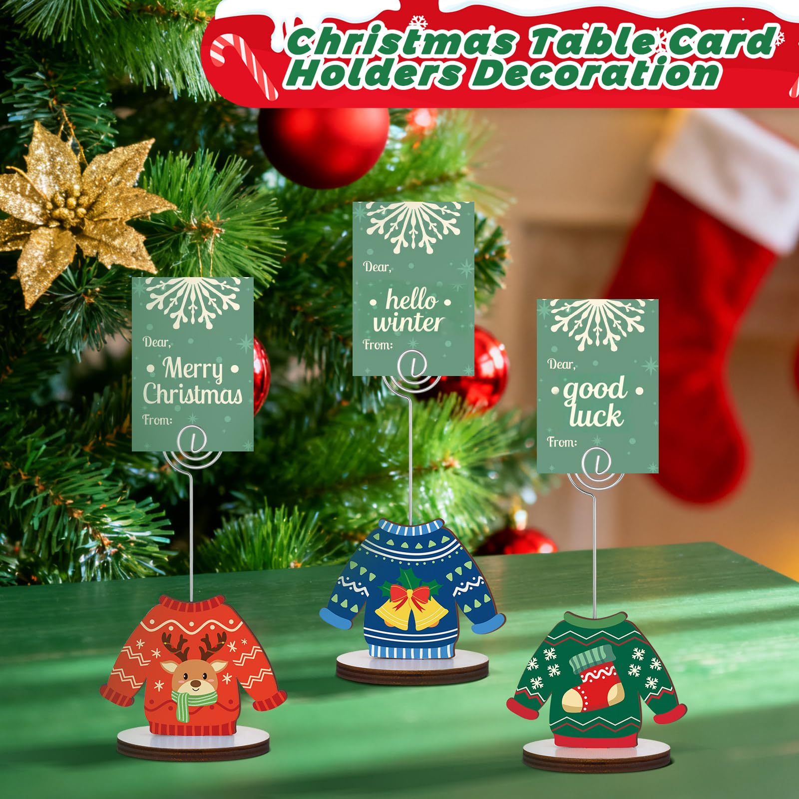 FOGWOWO portatarjetas sudadera navidad, práctico para tarjetas y menús.