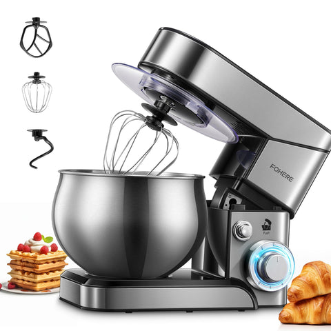 FOHERE batidora de pie de 5,8 qt, cuerpo metálico duradero para mezclas robustas.