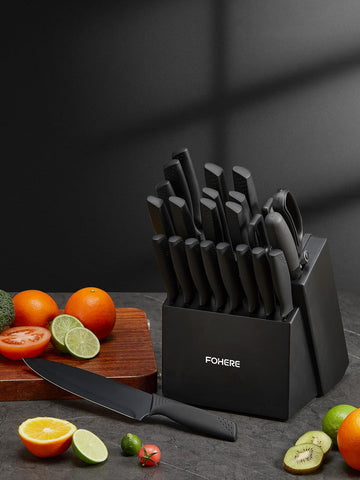 FOHERE bloque de cuchillos de madera para almacenamiento seguro.