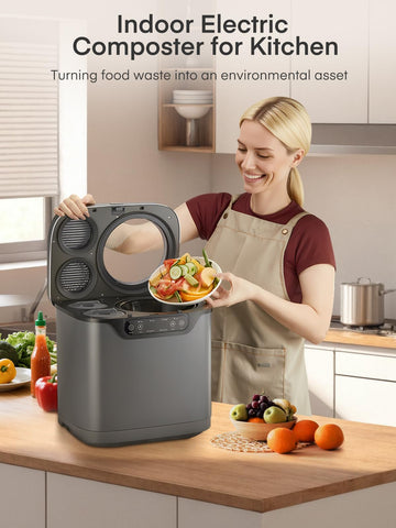FOHERE composter eléctrico; cuerpo de acero inoxidable garantiza durabilidad.