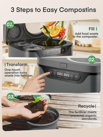 FOHERE composter eléctrico; funcionamiento silencioso para uso nocturno.
