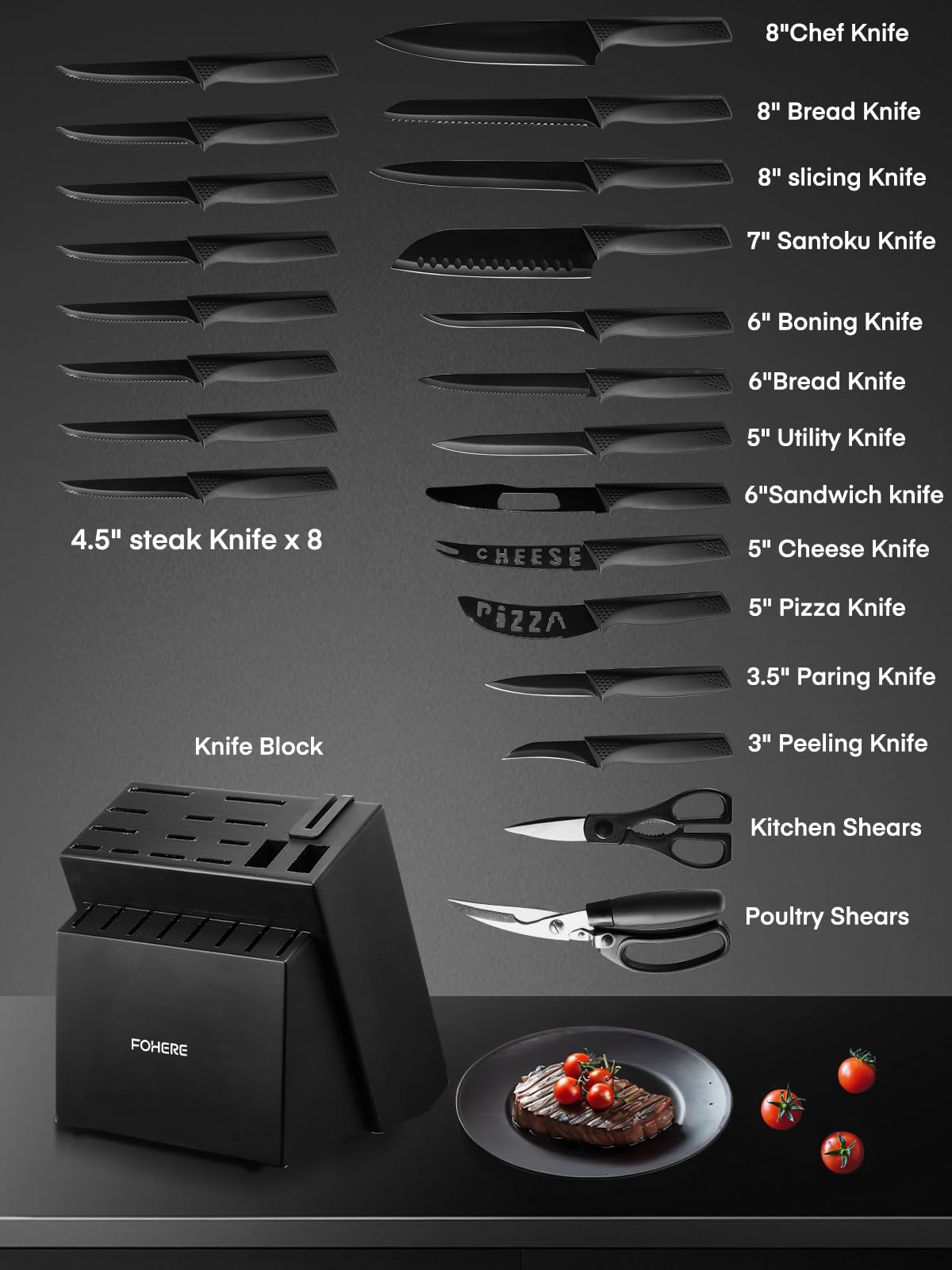 FOHERE cuchillo chef para uso diario con filo estable y cómodo.