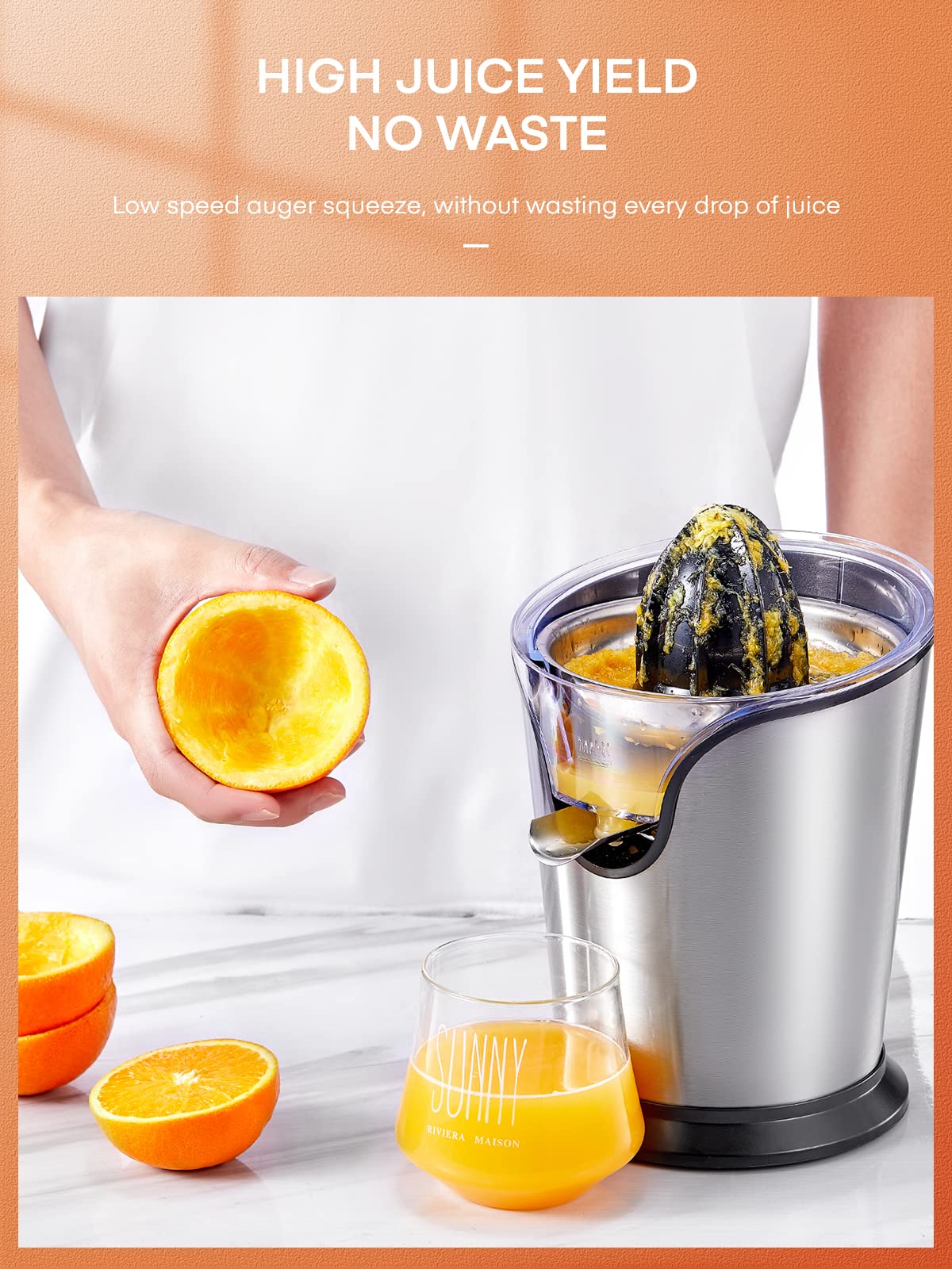 FOHERE Exprimidor de acero inoxidable cepillado ofrece durabilidad y aspecto moderno en la cocina.