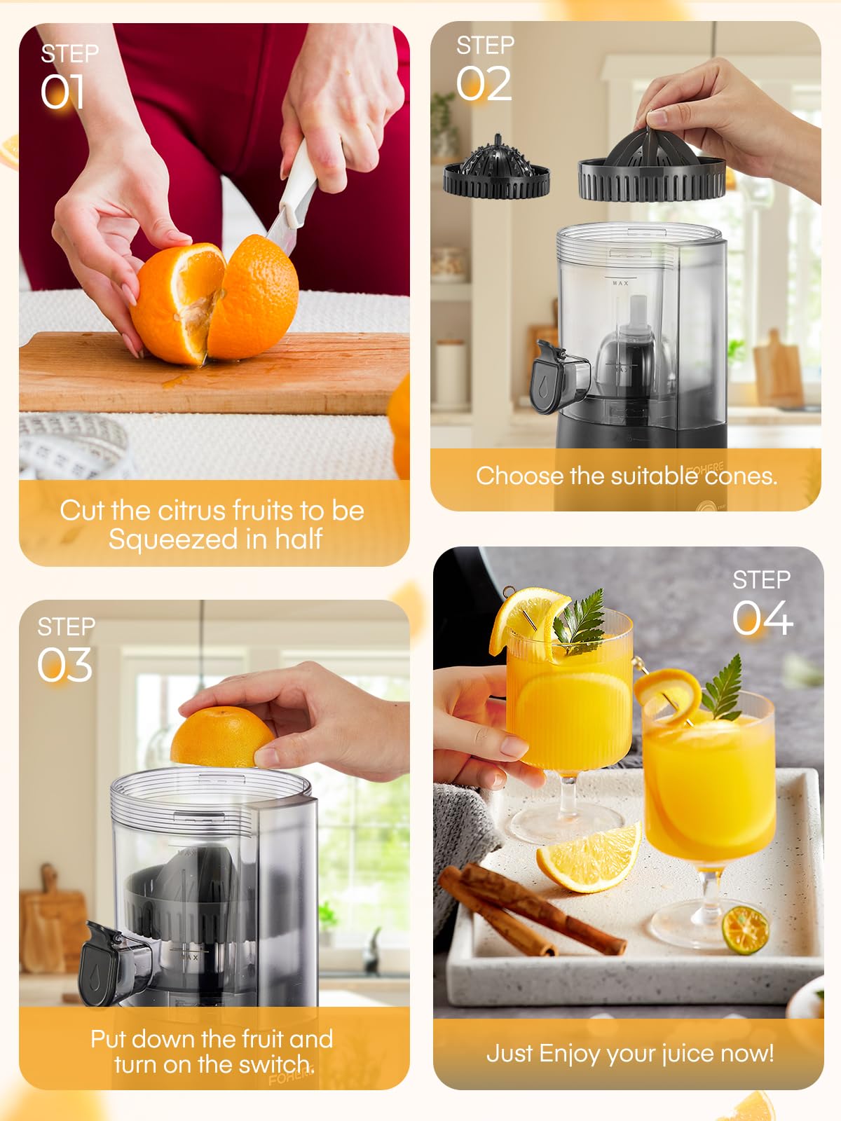 FOHERE exprimidor cítricos admite frutas variadas para jugos caseros
