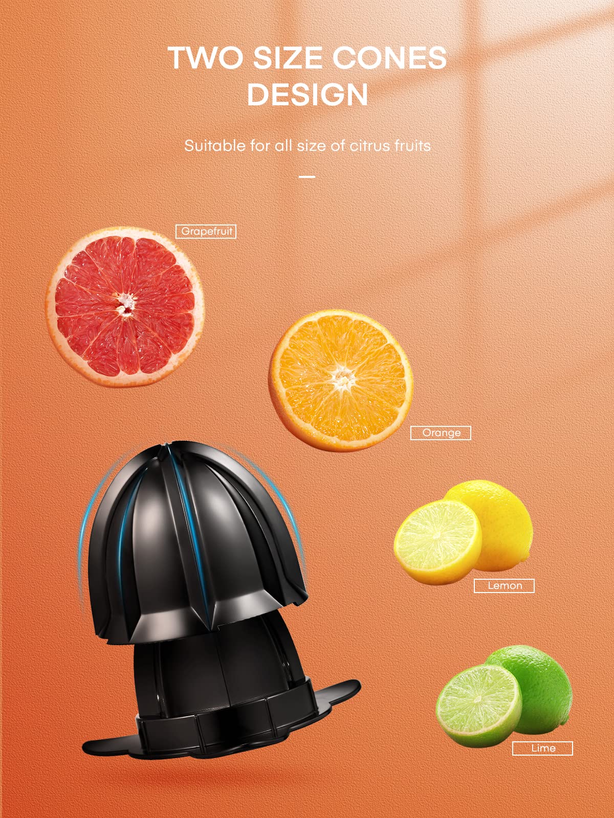 FOHERE Exprimidor con dos tamaños de conos permite jugo eficiente de limones y pomelos.