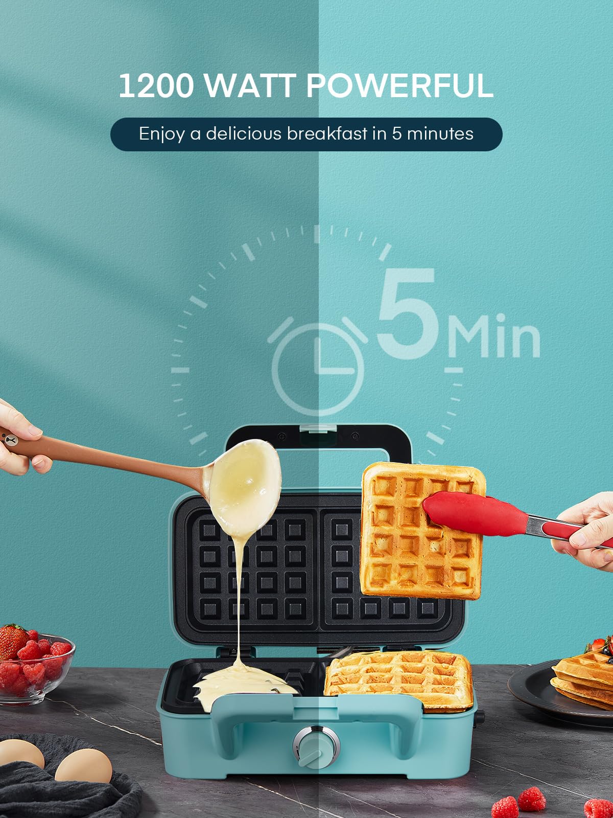 FOHERE gofrera con placas desmontables para cambiar entre sándwich y gofre