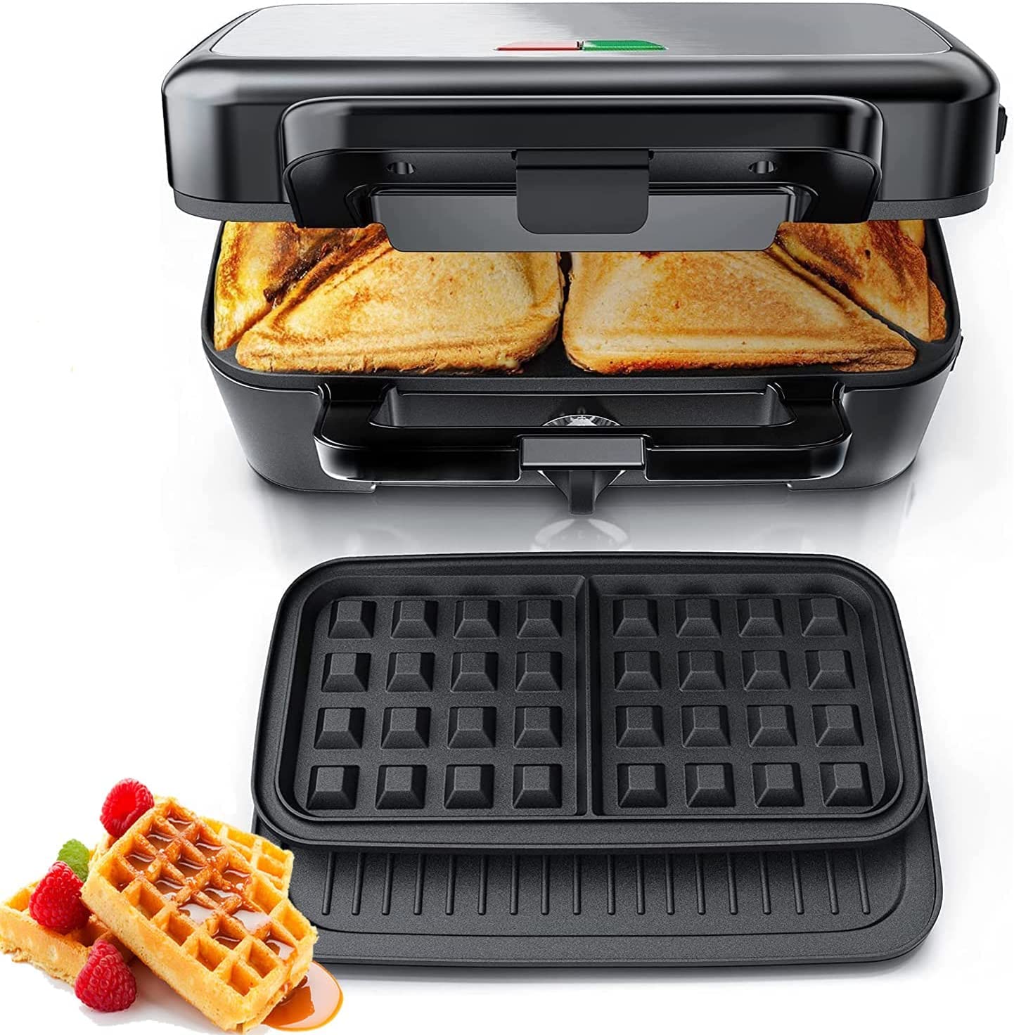 FOHERE máquina sándwich 3 en 1 con placas removibles para sándwiches crujientes