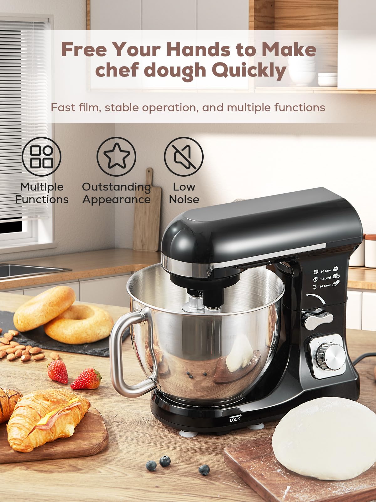 FOHERE tazón de acero inoxidable de 5,5 qt con mango para verter