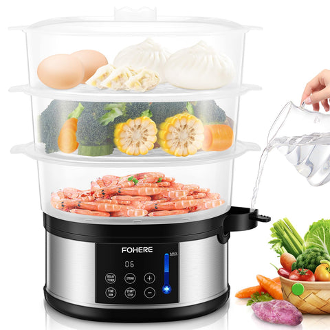 FOHERE olla al vapor de tres niveles para cocinar varias raciones a la vez