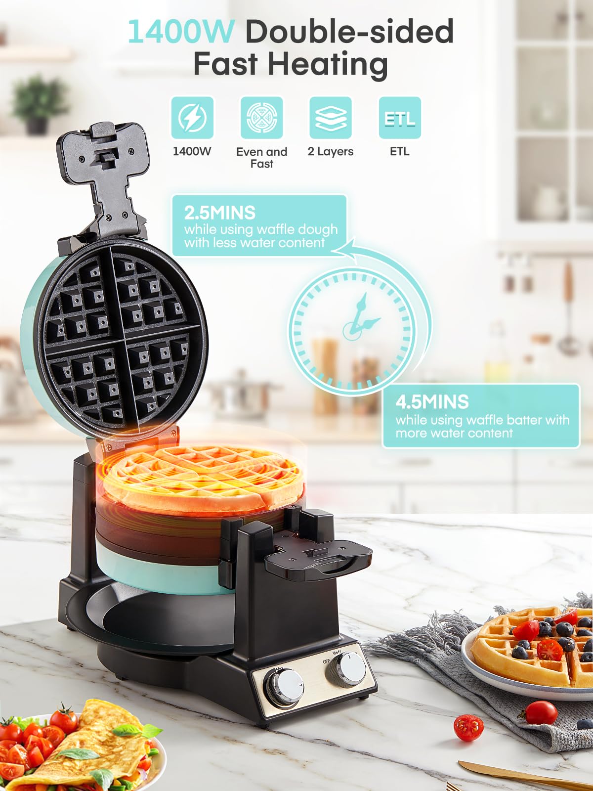 FOHERE potencia 1400W, placas dobles para cocción rápida.