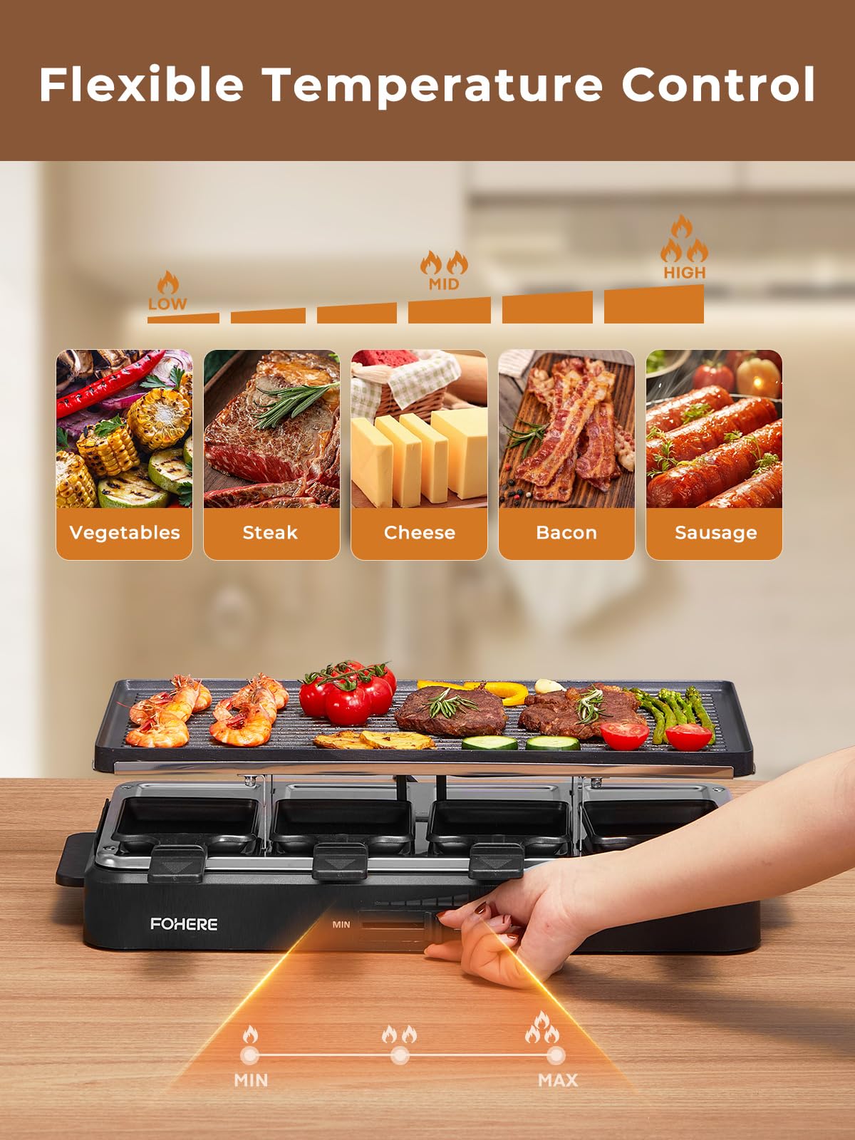 FOHERE Raclette bandejas derretir queso para servir a ocho personas