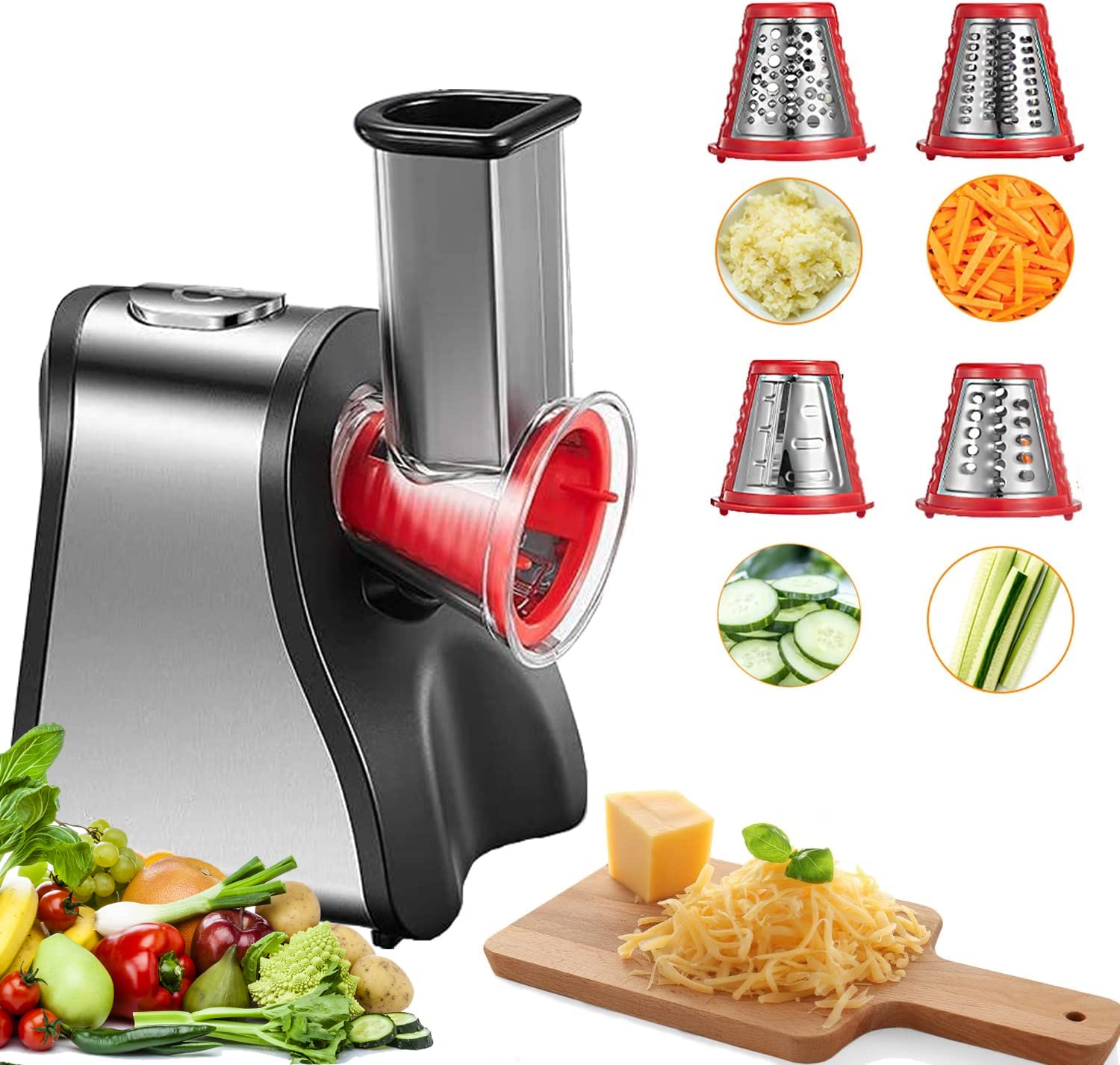 FOHERE rallador eléctrico para quesos y verduras facilita ensaladas rápidas.