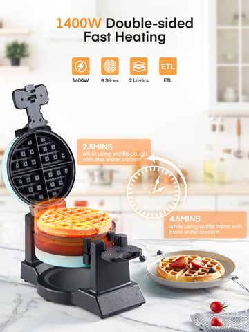 FOHERE gofrera 1400W con potencia para dorar por fuera y cocinar por dentro