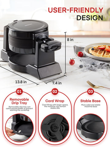 FOHERE Waffle Maker bandeja de goteo removible facilita limpieza.