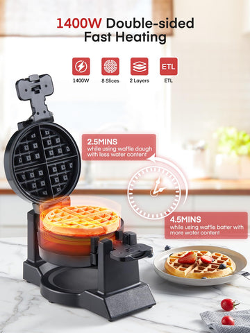 FOHERE Waffle Maker giro de 180° para cocción uniforme.