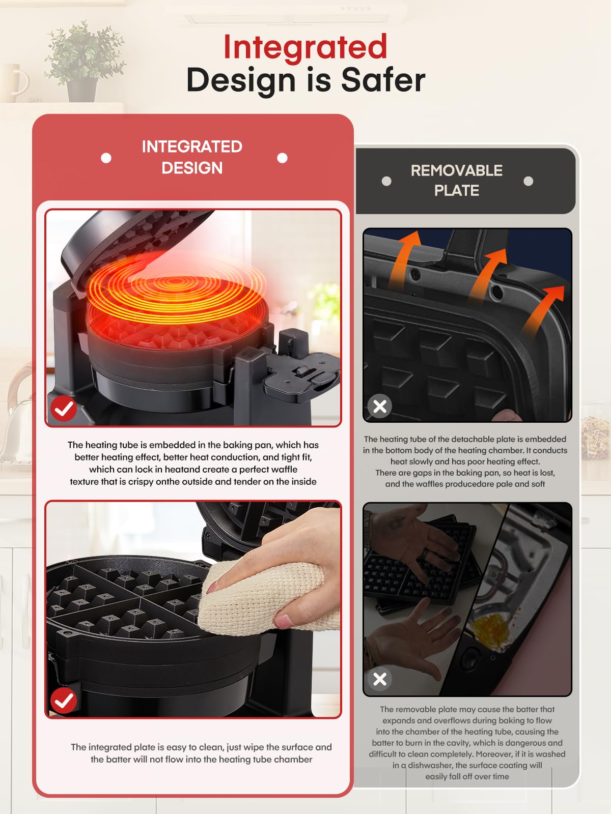 FOHERE Waffle Maker indicadores luminosos para saber cuándo añadir masa.