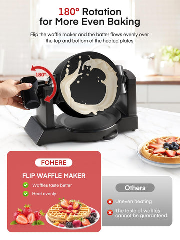 FOHERE Waffle Maker interior antiadherente facilita desmoldar.