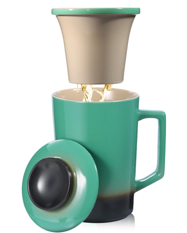 Taza de té Foinly con infusor de porcelana y tapa verde para sabor puro