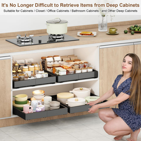 Despensa ordenada con estantes deslizables para alimentos