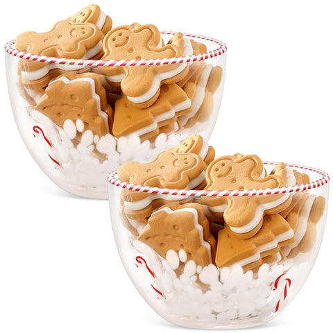 FoldTier cuencos navideños con bastones de caramelo, perfectos para dulces festivos.