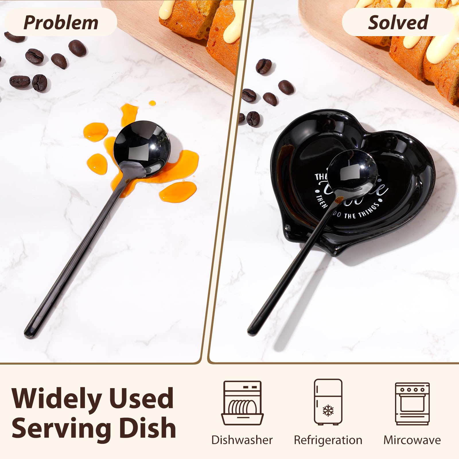 FoldTier cucharas cerámicas negras, conjunto versátil para utensilios de café.