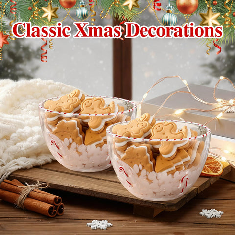 FoldTier juego de dos cuencos de vidrio 14oz para aperitivos navideños.