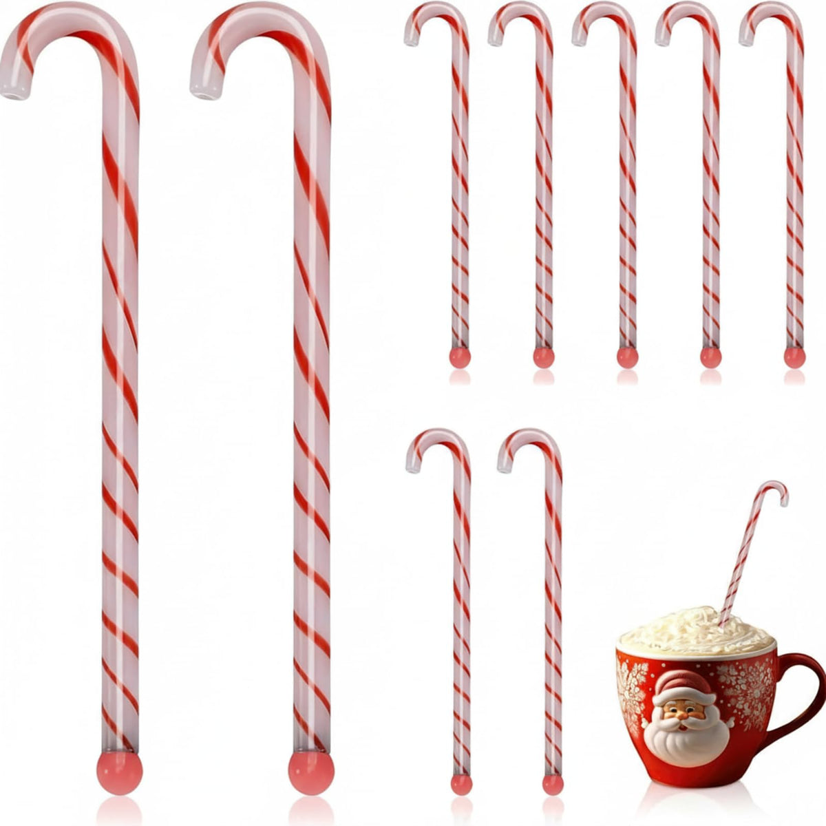 FoldTier agitadores navideños de cristal, 7 pulgadas, para cócteles festivos.