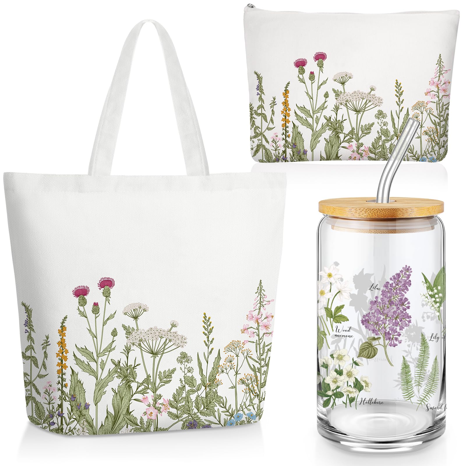 FoldTier taza de vidrio para plantas 16 onzas con pajilla y tapa de bambú, ideal para bebidas.