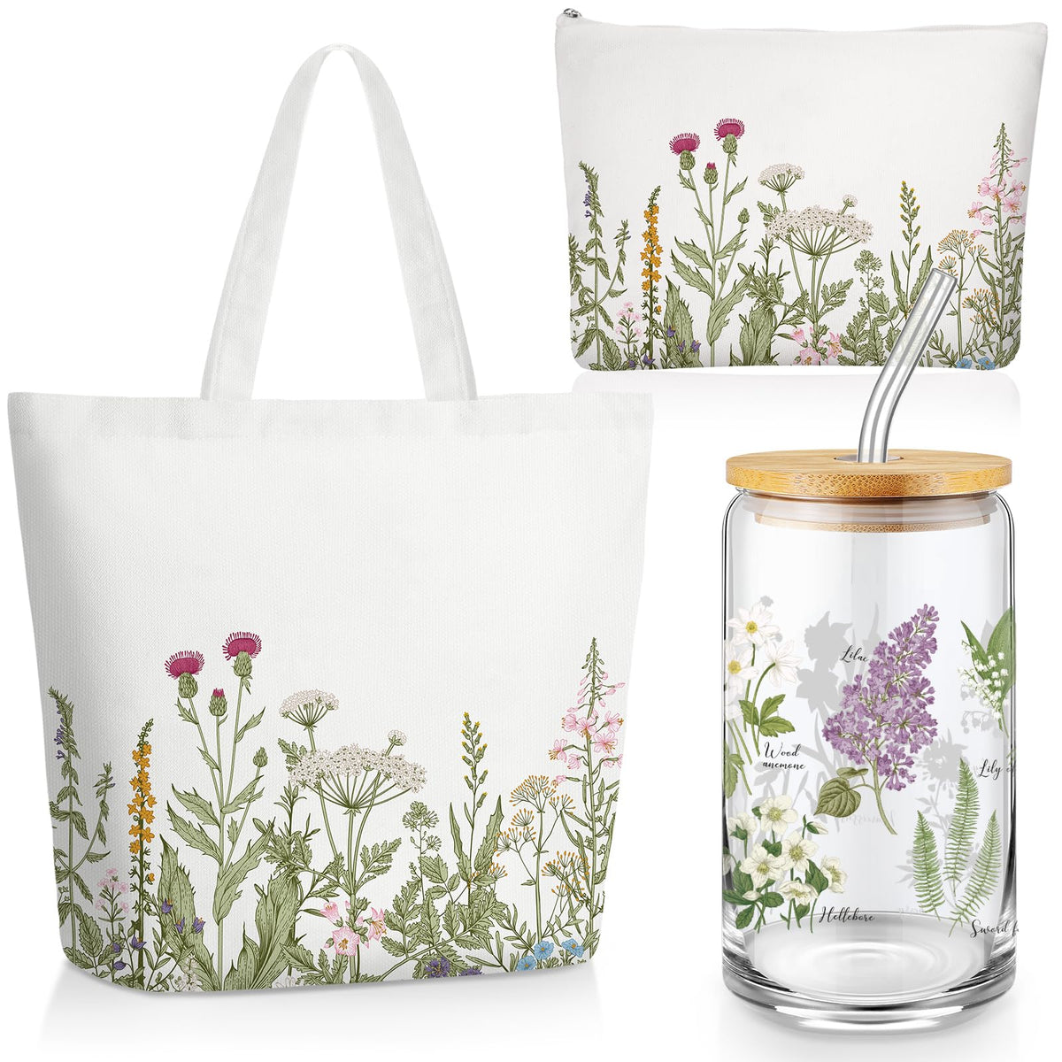 FoldTier taza de vidrio para plantas 16 onzas con pajilla y tapa de bambú, ideal para bebidas.