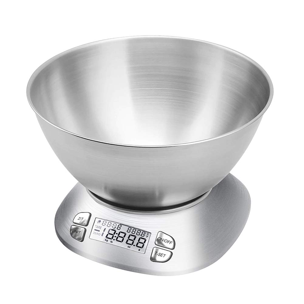 Balanza de cocina FOLIND con pantalla LCD iluminada para lecturas claras durante la preparación.