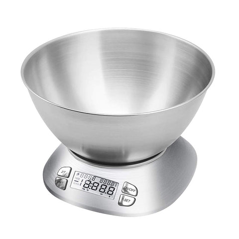 Balanza de cocina FOLIND con pantalla LCD iluminada para lecturas claras durante la preparación.
