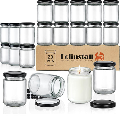 Frascos Folinstall de vidrio 8 oz con tapas herméticas para conservar alimentos y velas