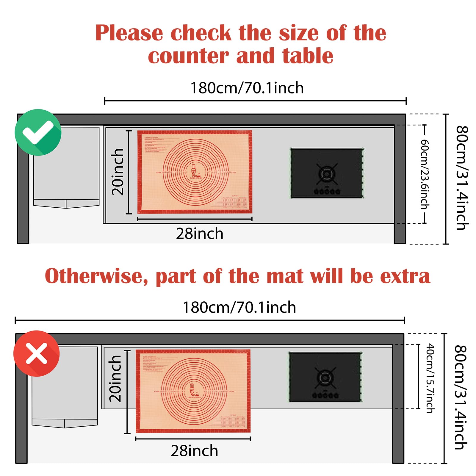 Alfombrilla para amasar masa, 28x20, silicona de alta durabilidad y seguridad.