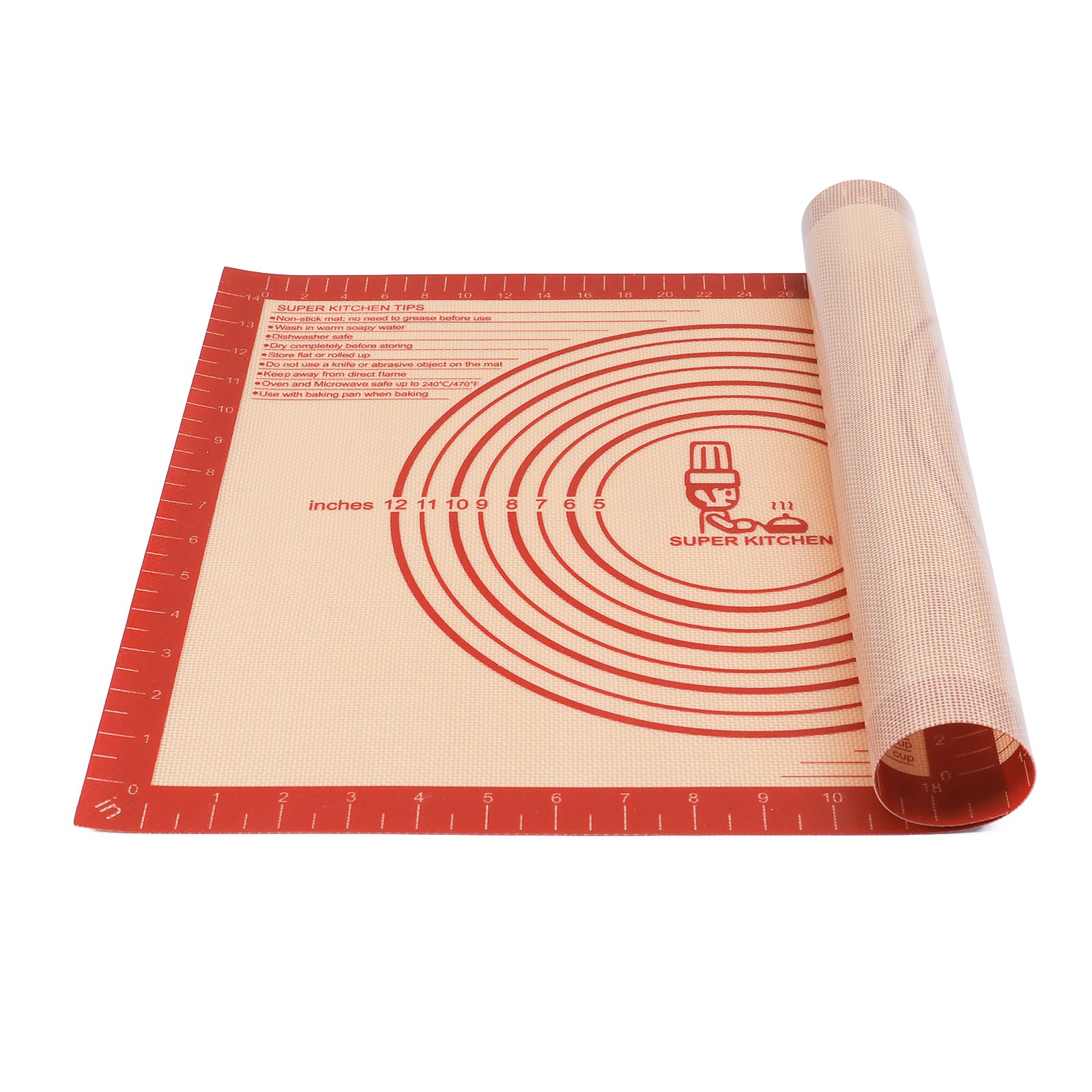 Folksy Super Kitchen manta de harina silicona gruesa 16x24 roja: superficie antiadherente para amasar.