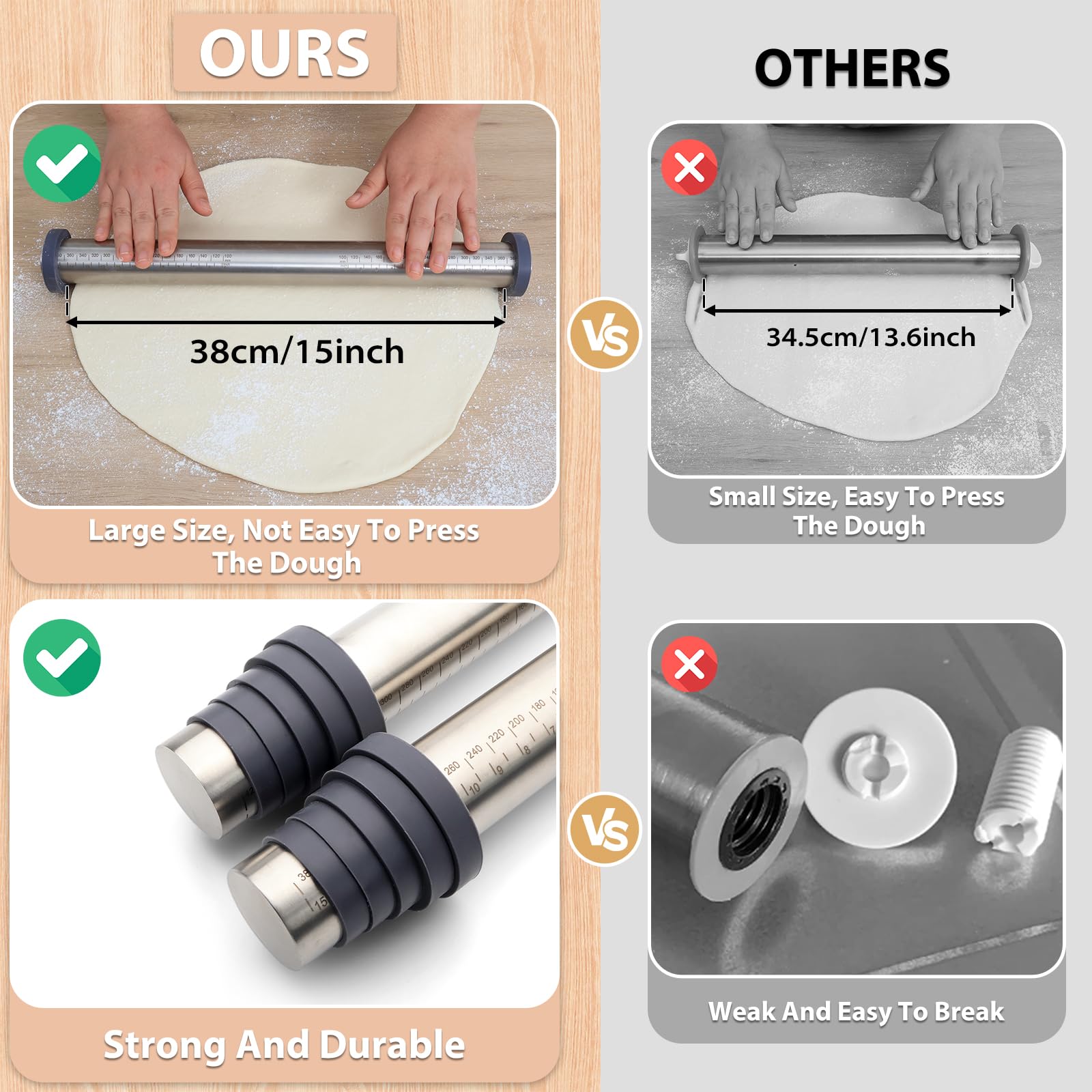 Folksy Super Kitchen rodillo de acero inoxidable 304 para uso duradero