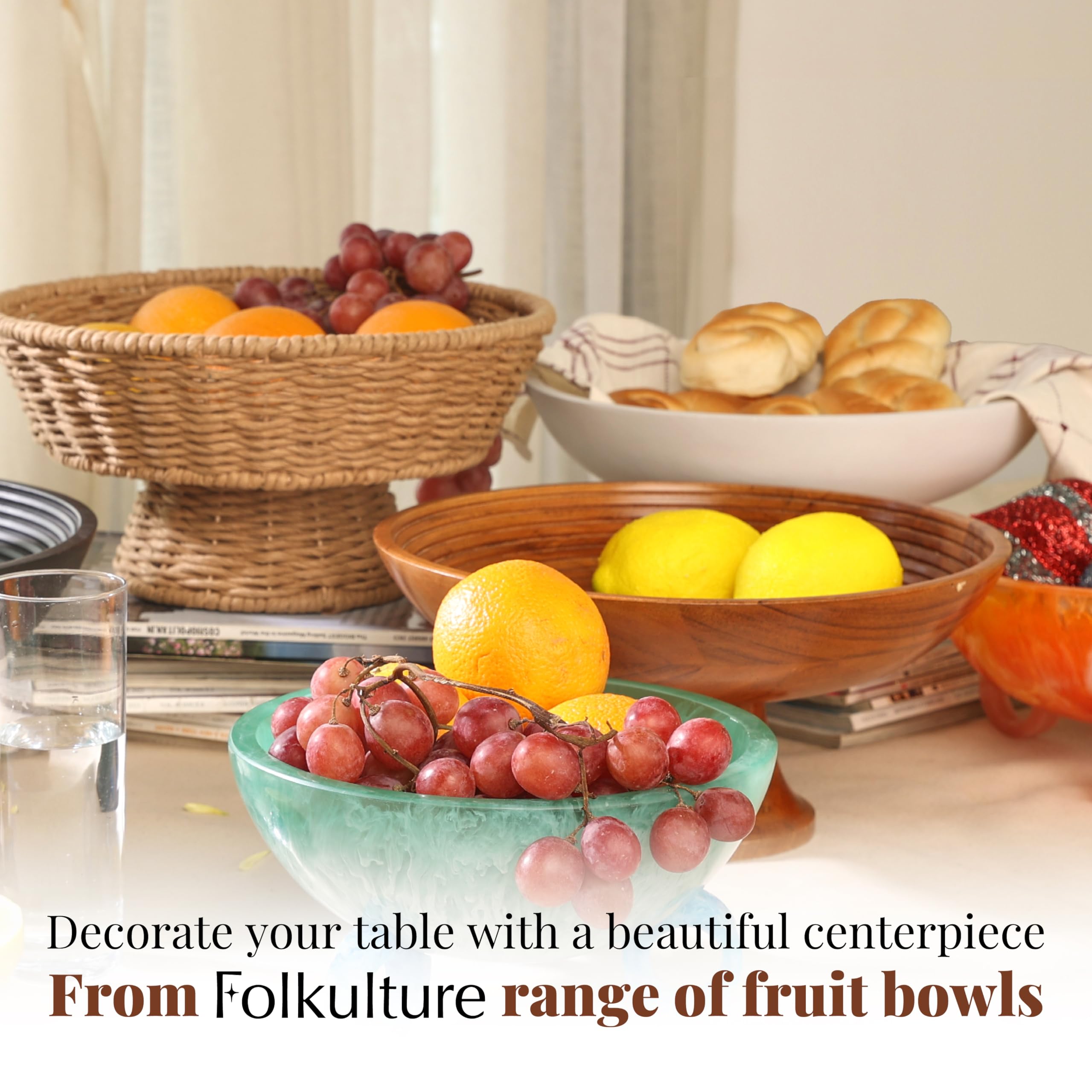 Folkulture bol-fruta acacia centro de mesa con estilo boho