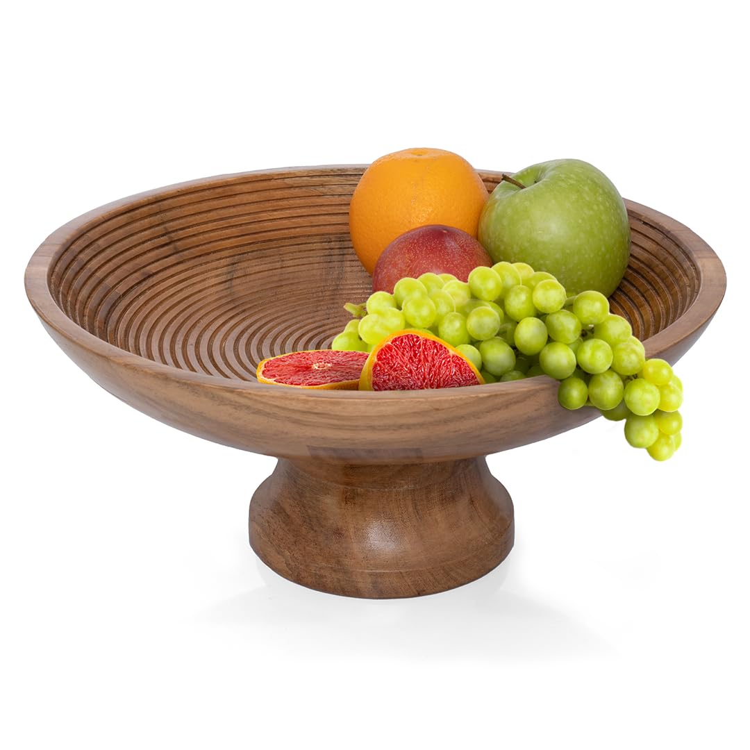 Folkulture bol-fruta madera acacia 12 pulgadas centro de mesa