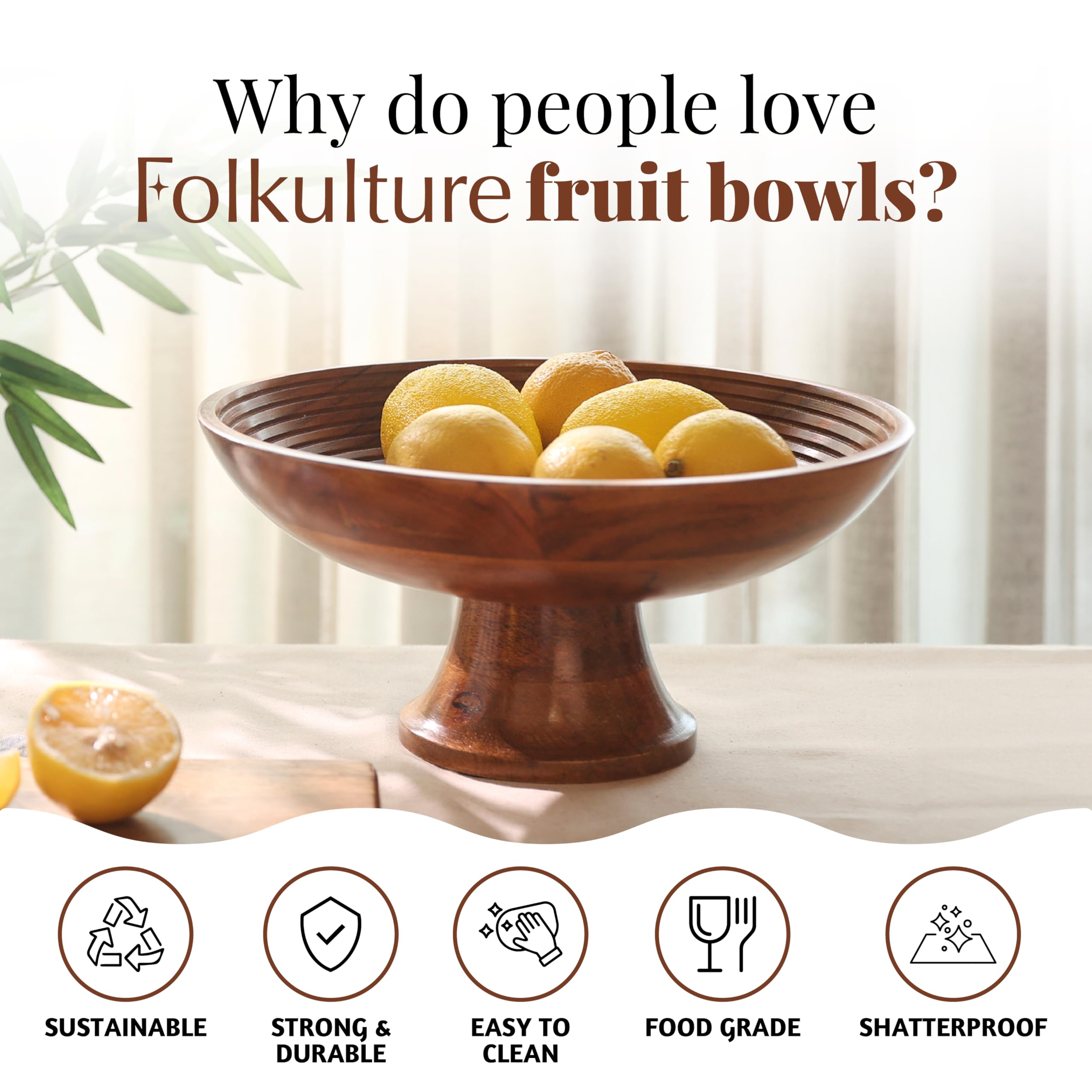 Folkulture bol-fruta acacia diseño acanalado centro decorativo