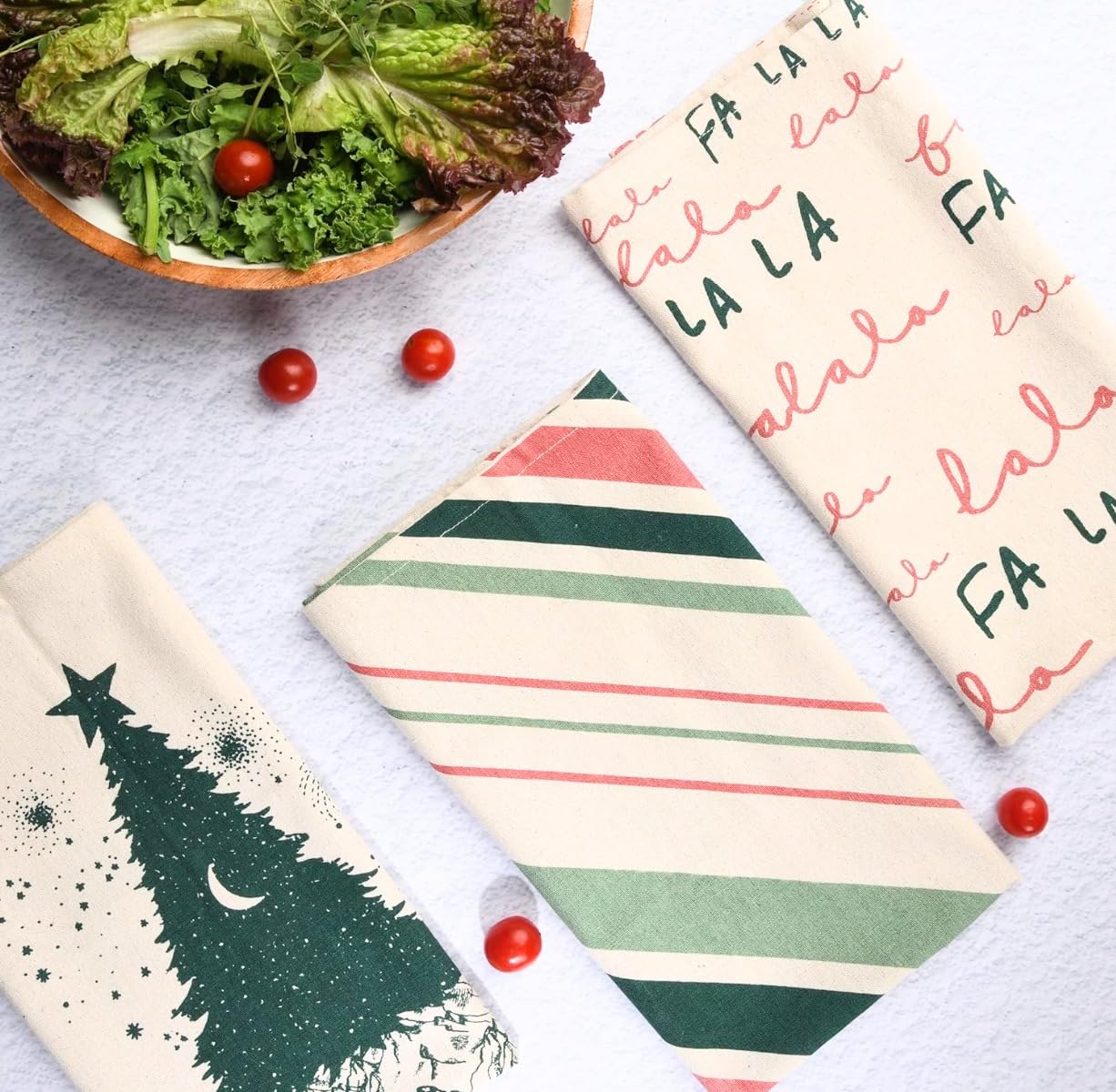 Folkulture: diseño Falala en toallas de cocina para embellecer la mesa navideña