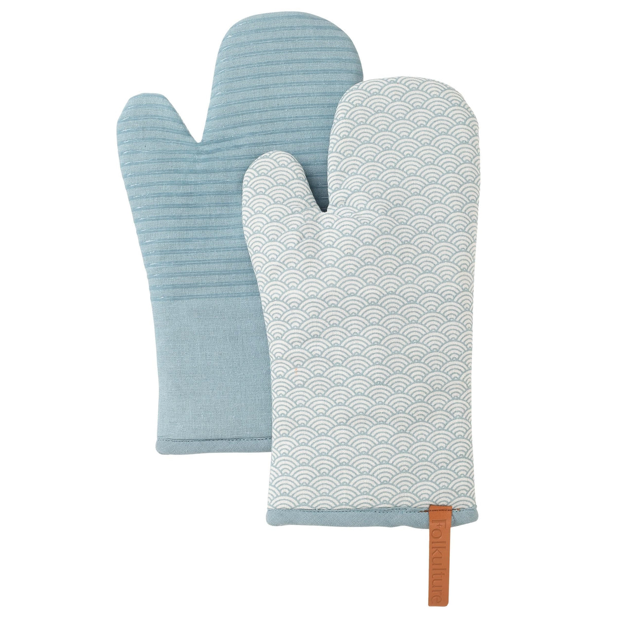 Manoplas Folkulture en silicona azul, protección al calor para cocinar de forma segura.