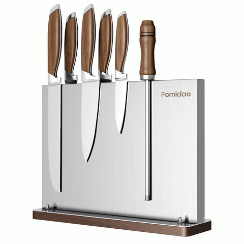 Fomidao: soporte magnético para cuchillos con base de madera, organización rápida