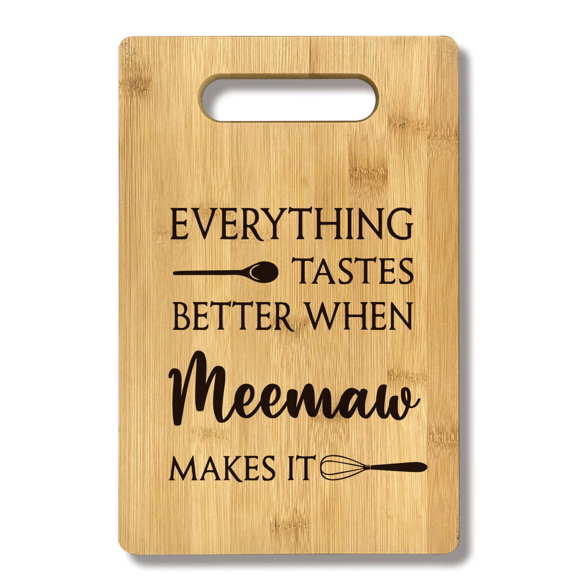 Tabla de cortar bambú FONDCANYON Meemaw con diseño frontal, ideal para decorar y cocinar.
