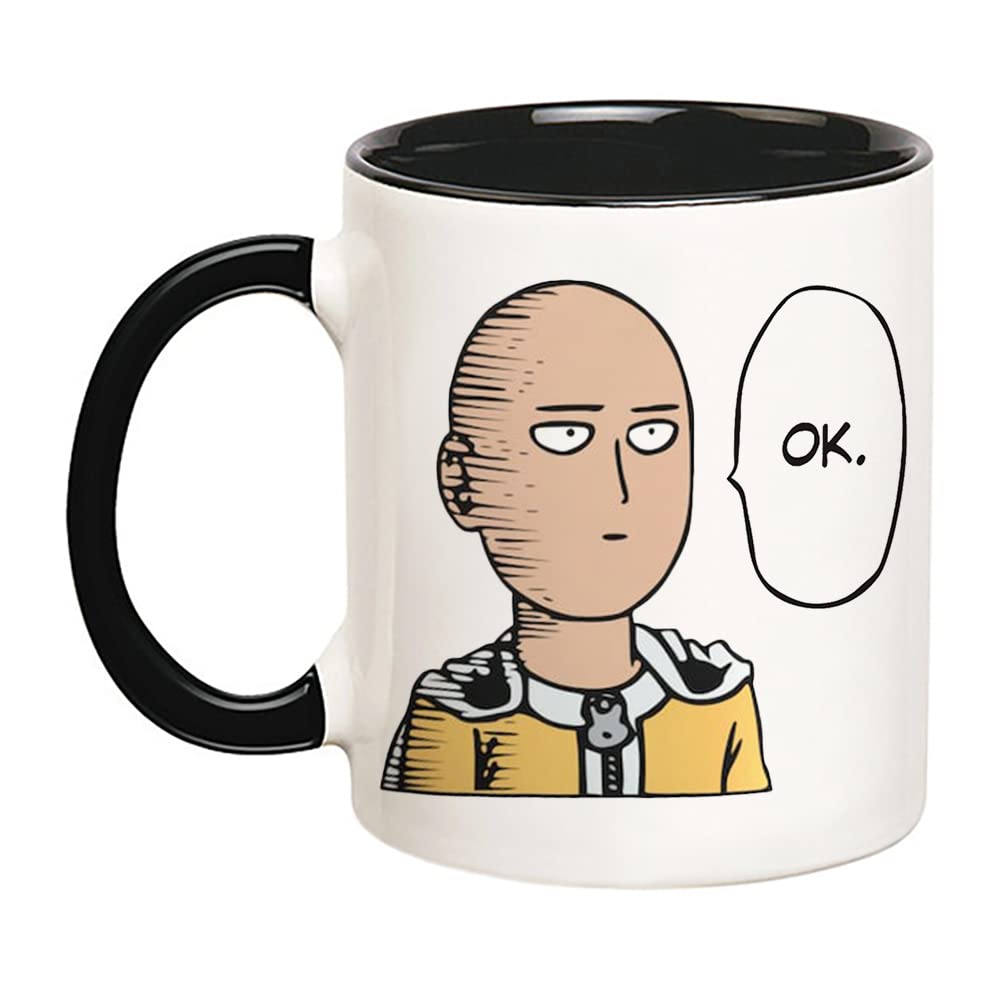 Taza Fonhark Saitama con diseño frontal impreso para café diario.