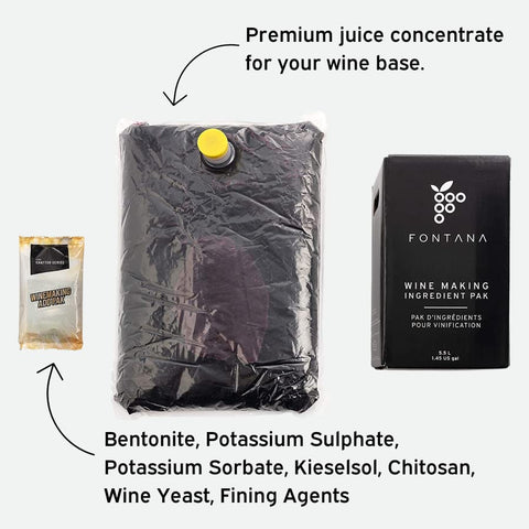 Fontana kit Pinot Noir: preparación DIY para vino personalizado.