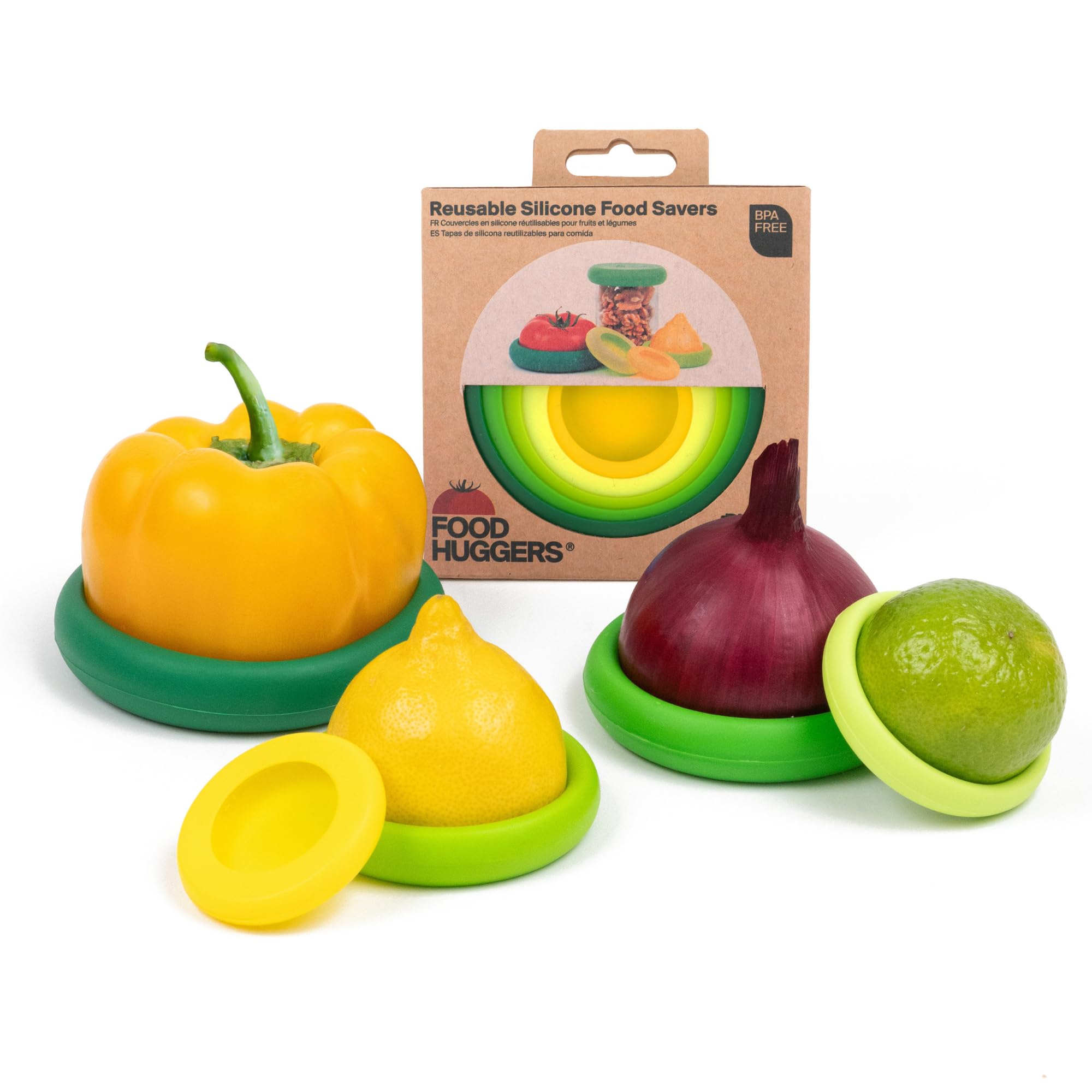 Food Huggers tapas silicona redonda: sello hermético para conservar frescura de frutas