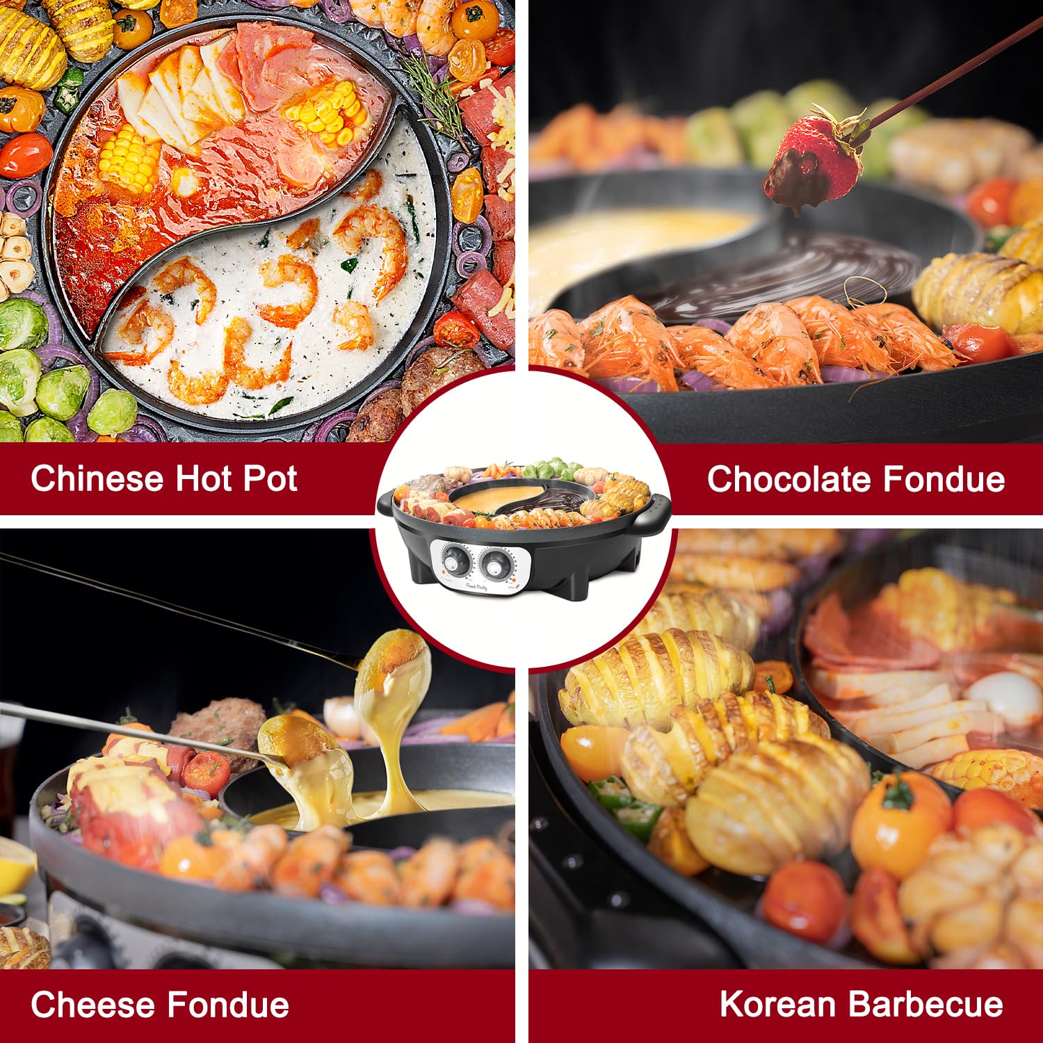 Food Party Hot Pot Grill 2 en 1, diseñado para 1-8 personas: ideal para reuniones
