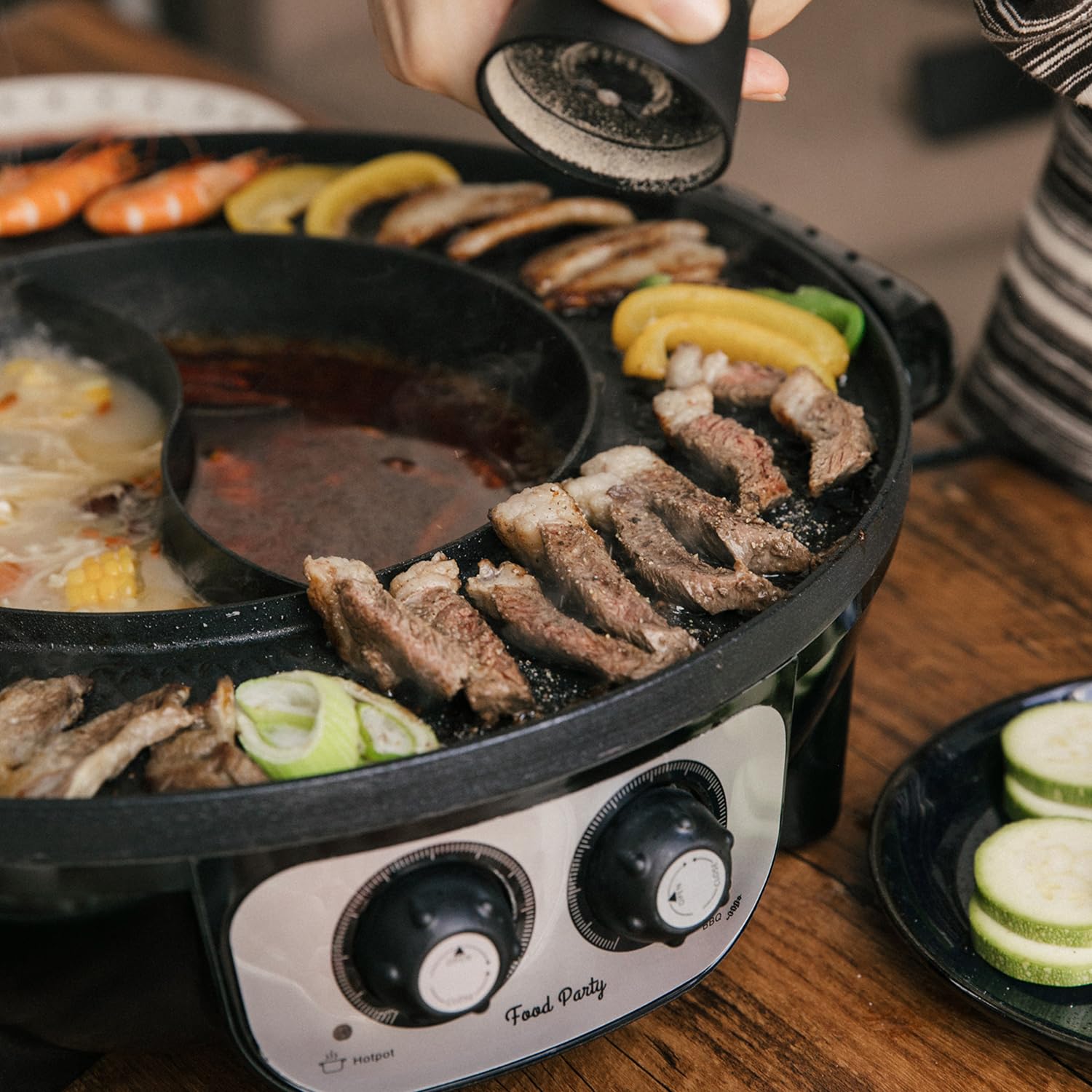 Food Party Hot Pot Grill 2 en 1, fácil de limpiar: ahorro de tiempo