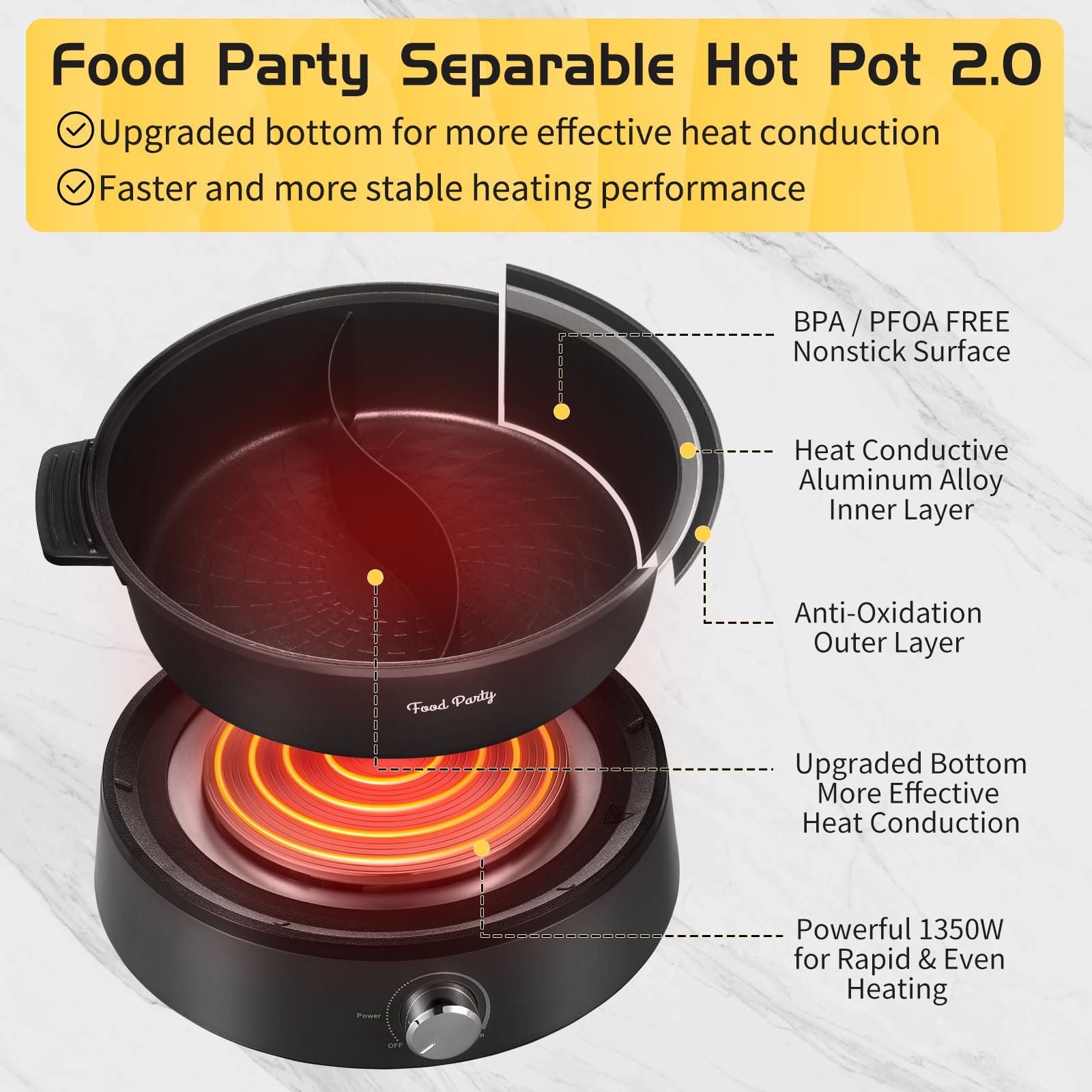 Olla Food Party con control de temperatura de 3 niveles para adaptar la cocción.